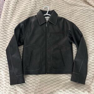 Garage Black Leather Zip-Up Jacket